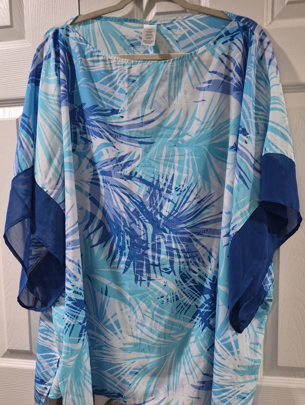 Tropical Blue Palm-Print Tunic Cover-Up